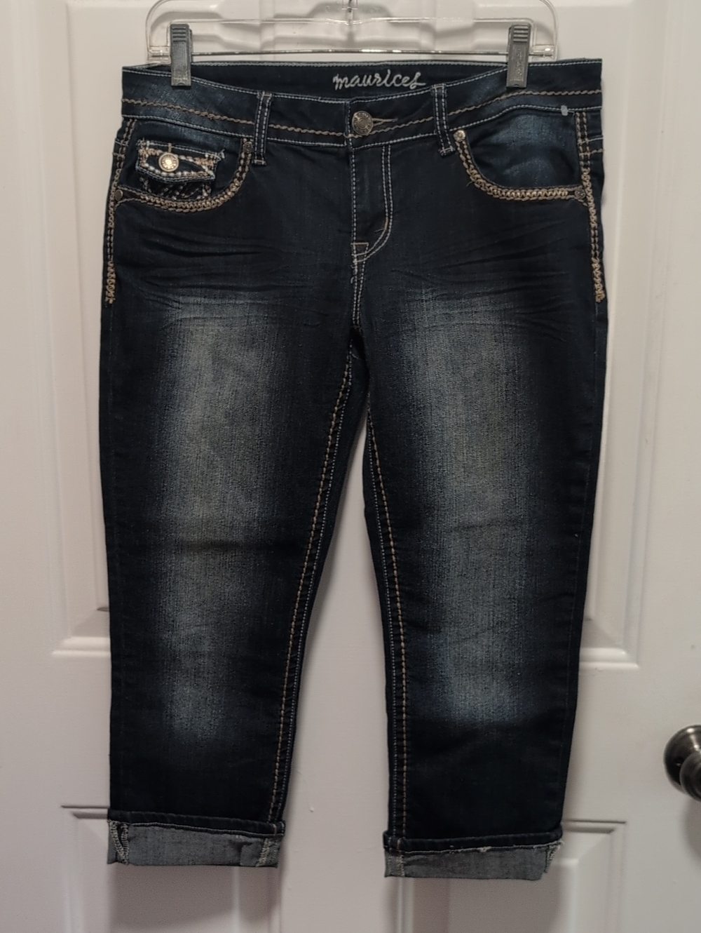 Maurices Dark Indigo Cropped Women's Jeans with Contrast Stitching